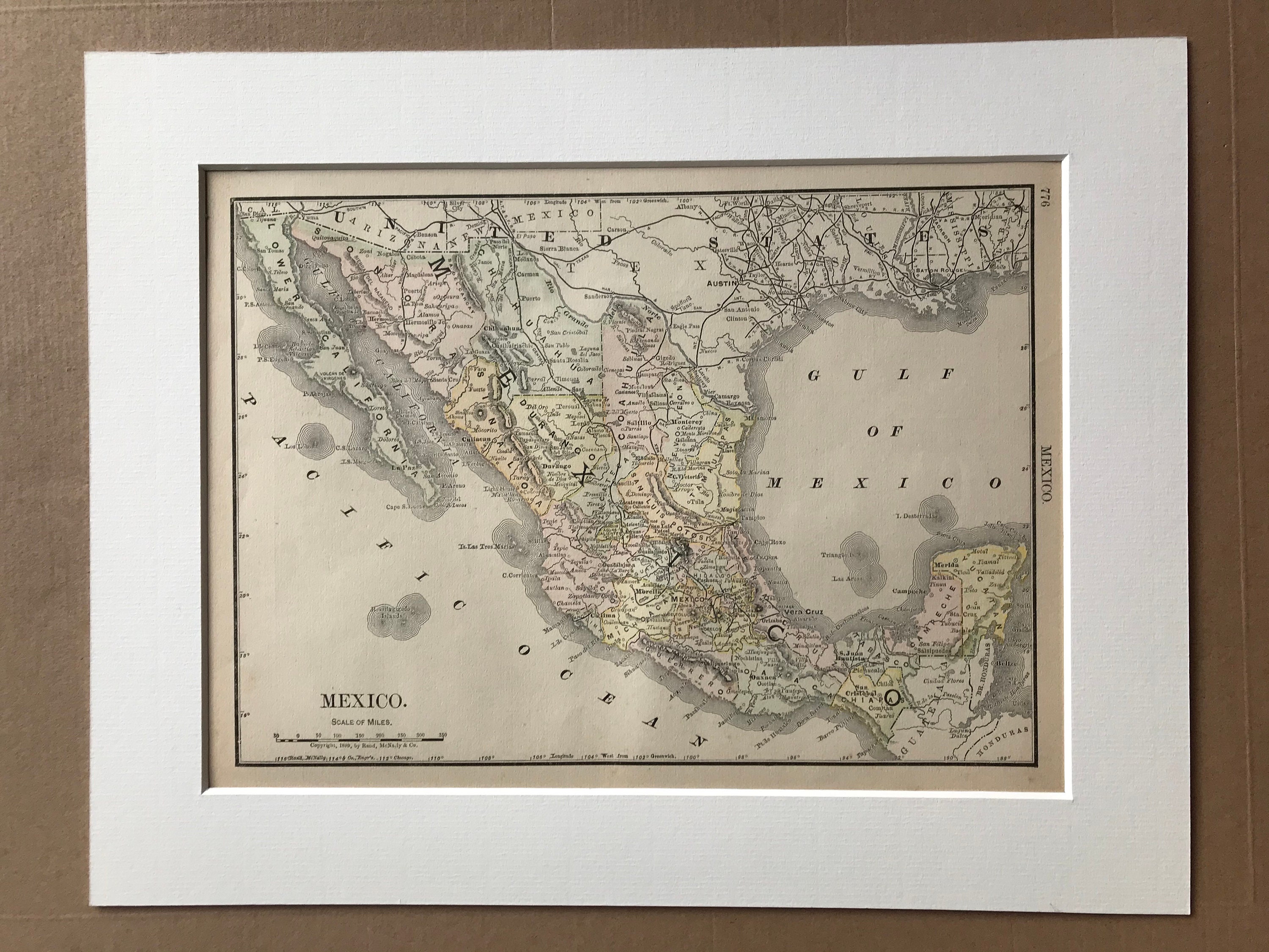 1891 Mexico Original Antique Map - Vintage Wall Decor - Wall Map