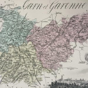 Carte ancienne originale de Carn et Garonne de 1890 - département de France - gravure incrustée sur acier - objets d'art décoratifs - disponible encadrée - décoration murale