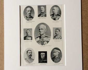 1900 Army Leaders Original Antique Lithograph - Mounted and Matted - Available Framed - Earl Roberts - Viscount Kitchener - Sir George White