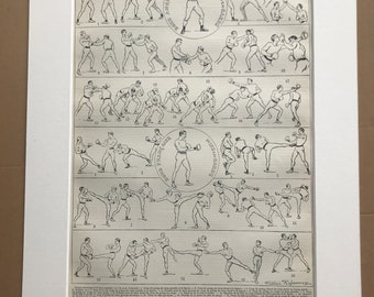 1897 Boxing Original Antique Print - Sports Decor - Gift for Boxer - Mounted and Matted - Available Framed