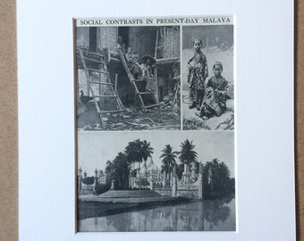 1940s Social Contrasts in present day Malaya Original Vintage Print - Mounted and Matted - Malaysia - Available Framed