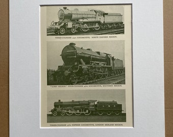 1953 Locomotives Original Vintage Print - Railway - Train - Mounted and Matted - Available Framed