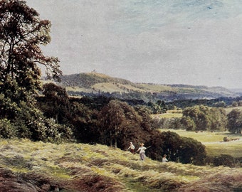 1922 Surrey - A Hayfield, Wonersh Original Antique Print - England - Mounted and Matted - Available Framed