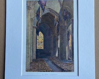 1922 Edinburgh - St Giles' Cathedral Original Antique Print - Scotland - Mounted and Matted - Available Framed
