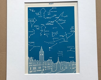 1940s May Star Map seen over Manchester Original Vintage Print - Mounted and Matted - Astronomy - Celestial Art - Available Framed