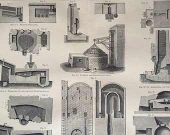 1876 Lead Original Antique print - Machinery - Victorian Technology - Victorian Decor - Available Framed