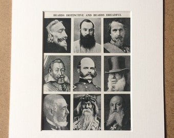 1940s Beards Distinctive and Beards Dreadful Original Vintage Print - Mounted and Matted - Fashion - Facial Hair - Available Framed