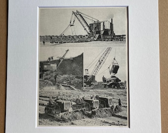 1940s Mechanical Diggers with mighty power Original Vintage Print - Technology - Mounted and Matted - Available Framed