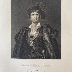 1844 Kemble in the character of Hamlet Original Antique Print - Shakespeare - Portrait Engraving - Mounted and Matted - Available Framed