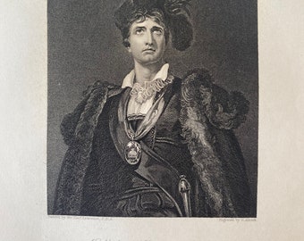 1844 Kemble in the character of Hamlet Original Antique Print - Shakespeare - Portrait Engraving - Mounted and Matted - Available Framed