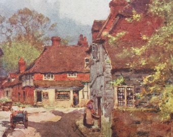 1913 Midhurst, Knock Hundred Row Original Antique Print - Sussex - England - Mounted and Matted - Available Framed