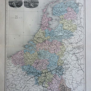Carte ancienne originale des Pays-Bas et de la Belgique de 1892, Nouvel Atlas Illustre, carte de l'atlas français, géographie, cartographie, carte historique
