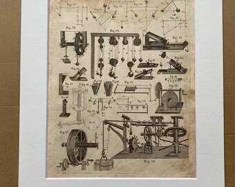 1806 Mechanics Original Antique Engraving - Encyclopaedia - Mounted and Matted - Available Framed