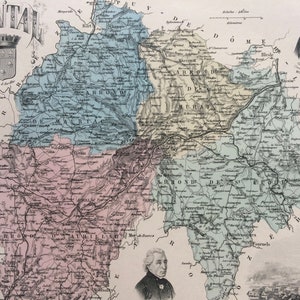 1890 Cantal Original Antike Karte - Departamento Frankreich - Einschub Stahlstich - Dekorative Kunst - gerahmt erhältlich - Wanddekoration