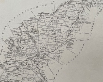 1845 Northamptonshire Original Antique Engraved Map - UK County Map - Available Framed - England