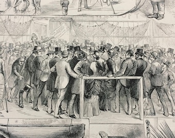 1883 The International Fisheries Exhibition Original Antique Engraving - Victorian Decor - Fishing Boat - Fishing Decor - Conversation Piece