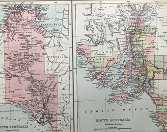 1875 South Australia Original Antique Map - Australia Map - Decorative Wall Art - Cartography - Available Matted and Framed