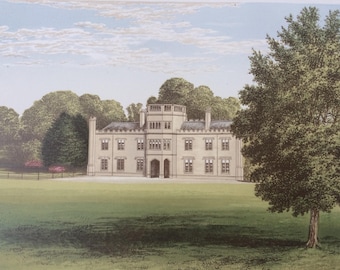 1870 Wolseley Hall Original Antique Lithograph - Decorative Wall Art - Castle - Manor House - Nobility - Architecture - England