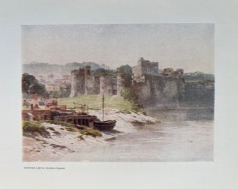 1911 Chepstow Castle, Monmouthshire Original Antique Print - British Castles - Wales - Mounted and Matted - Available Framed