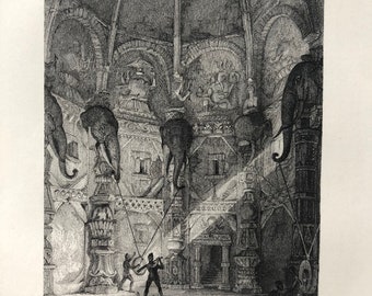 1871 Interior of a temple at Benares Original Antique Steel Engraving - Varanasi - India - Mounted and Matted - Available Framed