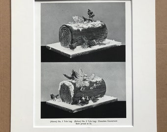1937 Yule Log Original Vintage Print - Baking - Chef - Baker - Confectionary - Kitchen Decor - Available Framed
