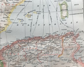 1897 Algeria and Tunisia Original Antique Map showing Railways - Mounted and Matted - Available Framed