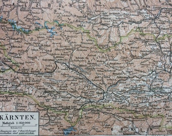 1896 Kaernten Austria Small Original Antique Map - Austrian Province - Austria-Hungary - Cartography - Vintage Map - Wall Decor