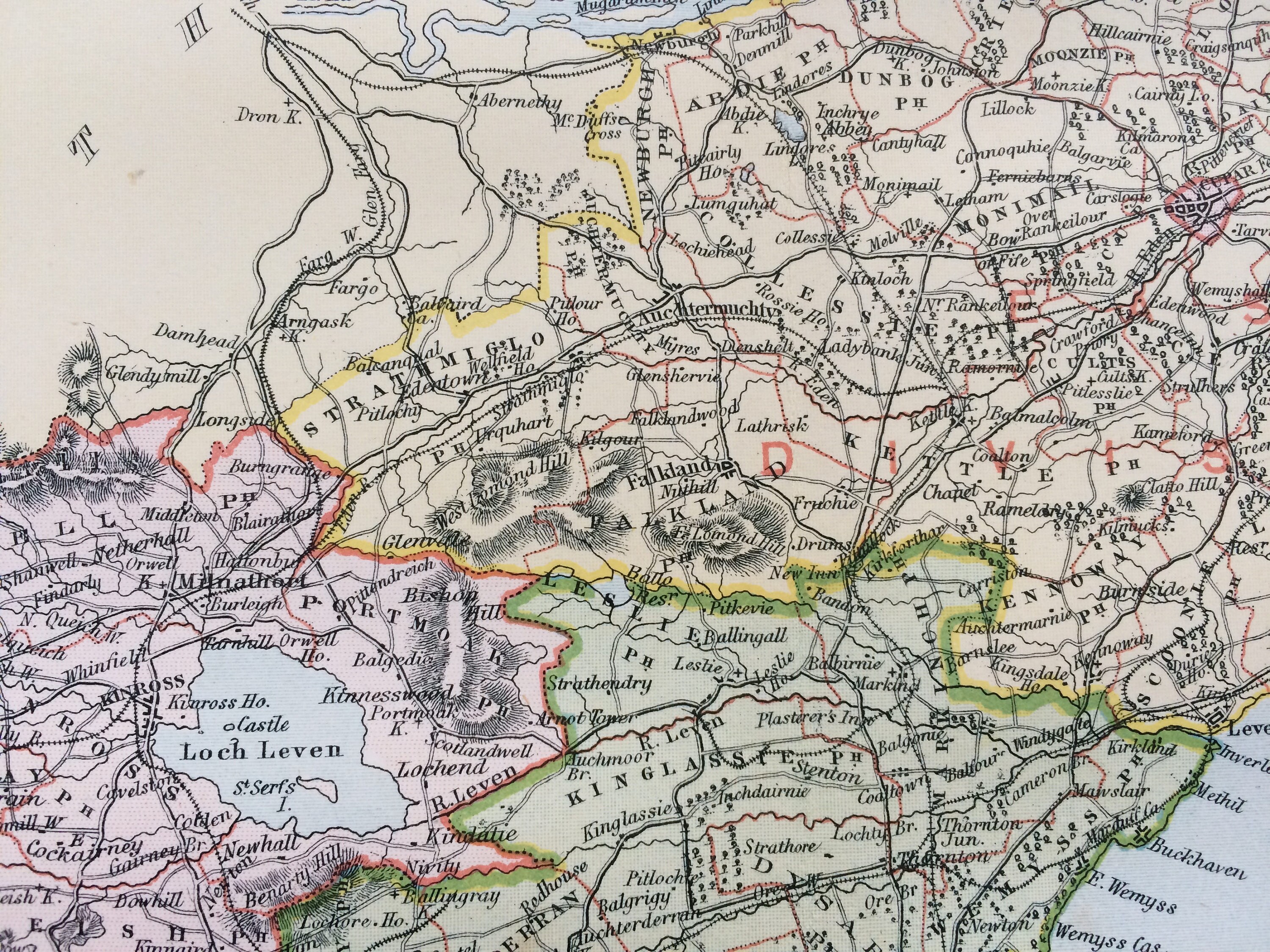 1901 Counties of Fife and Kinross Original Antique Map Scottish