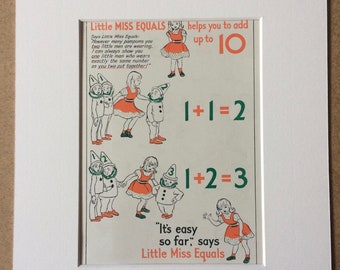 1940s Mathematics for Children Original Vintage Print - Mounted and Matted - Nursery Decor - Children Room Decor  - Available Framed