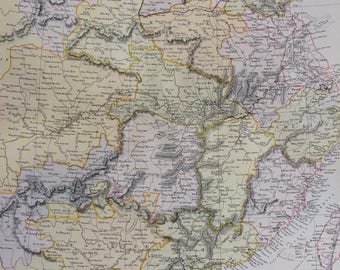 1882 CHINA Large Original Antique Map, 15 x 22 inches, Home Decor, Cartography, Geography, Vintage Decor, wall map