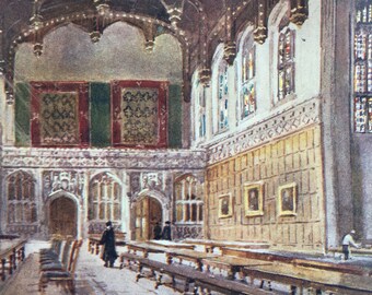 1907 The Hall of King's College, Cambridge University Original Antique Print - Mounted and Matted - Available Framed
