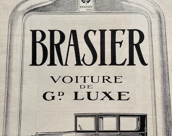 1920 Brasier Voiture de Gd Luxe Advert Original Vintage Print - Automobile - Car Advert - French Wall Art - Available Framed