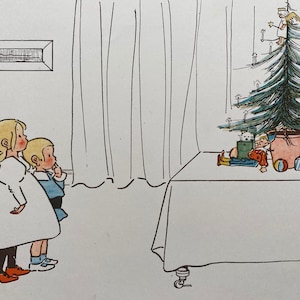 1898 Niños de Alemania - 'El árbol de Navidad' Ilustración antigua original de Edith Farmiloe - Decoración de la guardería - Disponible enmarcado