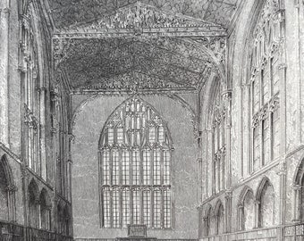 1838 Exeter Cathedral - The Chapter Room Original Antique Engraving - Devon - Architecture - Mounted and Matted - Available Framed