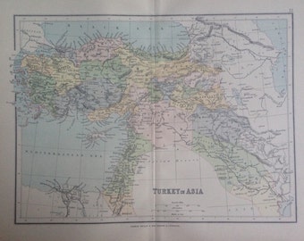 1887 Turkey in Asia Original Antique Map - Middle Eastern History - Middle East - Syria - Lebanon - Turkey - Palestine - Ottoman Empire