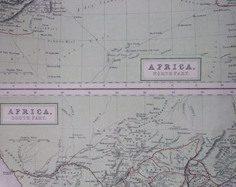 1859 AFRICA (Northern and Southern parts) large rare original antique A & C Black Map - South Africa - Cape Colony - Morocco - Algeria