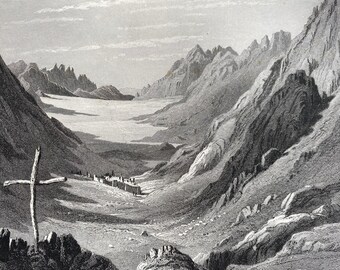 1880 Wady Sho'eib - Jethro's Valley Original Antique Engraving - Egypt - Mounted and Matted - Available Framed