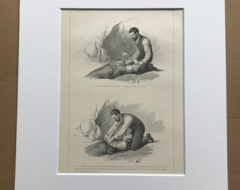 1900 Restoration of the Apparently Drowned or Suffocated - Silvester's Method Original Antique Print - Mounted and Matted - Available Framed
