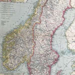 1903 Die skandinavischen Königreiche: Norwegen und Schweden Original Antike Landkarte mit Nebenkarten von Finmark, Stockholm und Kristiania