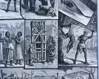 1883 Peculiar Punishments Original Antique Engraving - Available Framed - Wall Decor - Macabre Decor - Curiosity - Conversation Piece