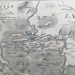 1875 Schlacht bei Lützen, 1813 Originale Antike Landkarte - Napoleonische Kriege - Schlachtkarte - Militärgeschichte - gerahmt erhältlich