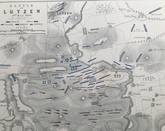 1875 Battle of Lutzen, 1813 Original Antique Map - Napoleonic Wars - Battle Map - Military History - Available Framed