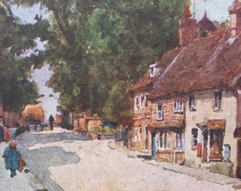 1913 The Village of Battle Original Antique Print - Sussex - England - Mounted and Matted - Available Framed