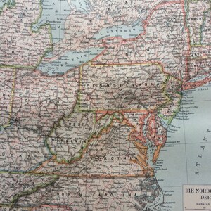 Mapa antiguo original de los Estados Unidos (estados del noreste de la Unión) de 1897 - Disponible enmarcado - EE. UU. - Mapa antiguo