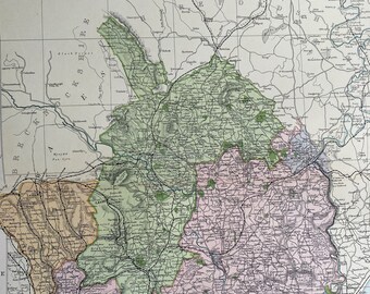 1902 Monmouthshire and the River Wye Original Antique Map showing Railways, Stations, Crossroads, Canals - Large Wall Map - Wales