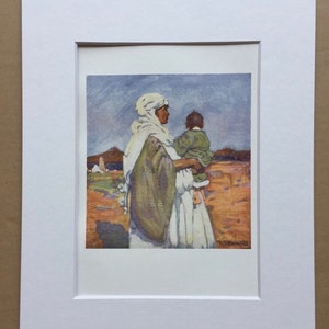 1904 Moorish Woman and Child - Morocco Original Antique Print - Moroccan Landscape - Morocco - Mounted and Matted - Available Framed