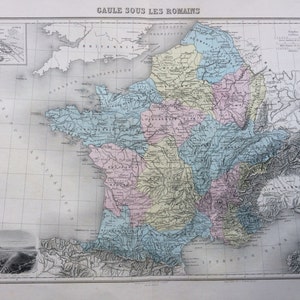 Mapa antiguo original de la Francia romana de 1892, Nouvel Atlas Illustre, mapa del atlas francés, geografía, cartografía, mapa histórico