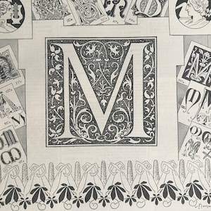 1897 Letter M - Decorative Alphabet Letter Original Antique Print - Birthday Gift - Mounted and Matted - Available Framed