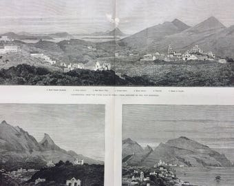 1883 The Great Earthquake in Ischia, Bay of Naples Extra Large Original Antique Engraving, Victorian Decor, Italy, Napoli
