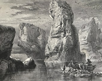 1876 The Paternosters, off Sark Original Antique Wood Engraving - Mounted and Matted - Channel Islands - Available Framed